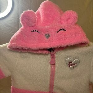Betsey Johnson Girls Faux Fur Pink & White Hoodie Jacket Full Zip “LOVE” S(6/6X)
